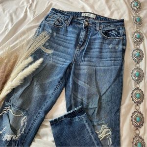 Miss Me High Rise Girlfriend Distressed Denim Jeans Size 26, Western Mom Jeans